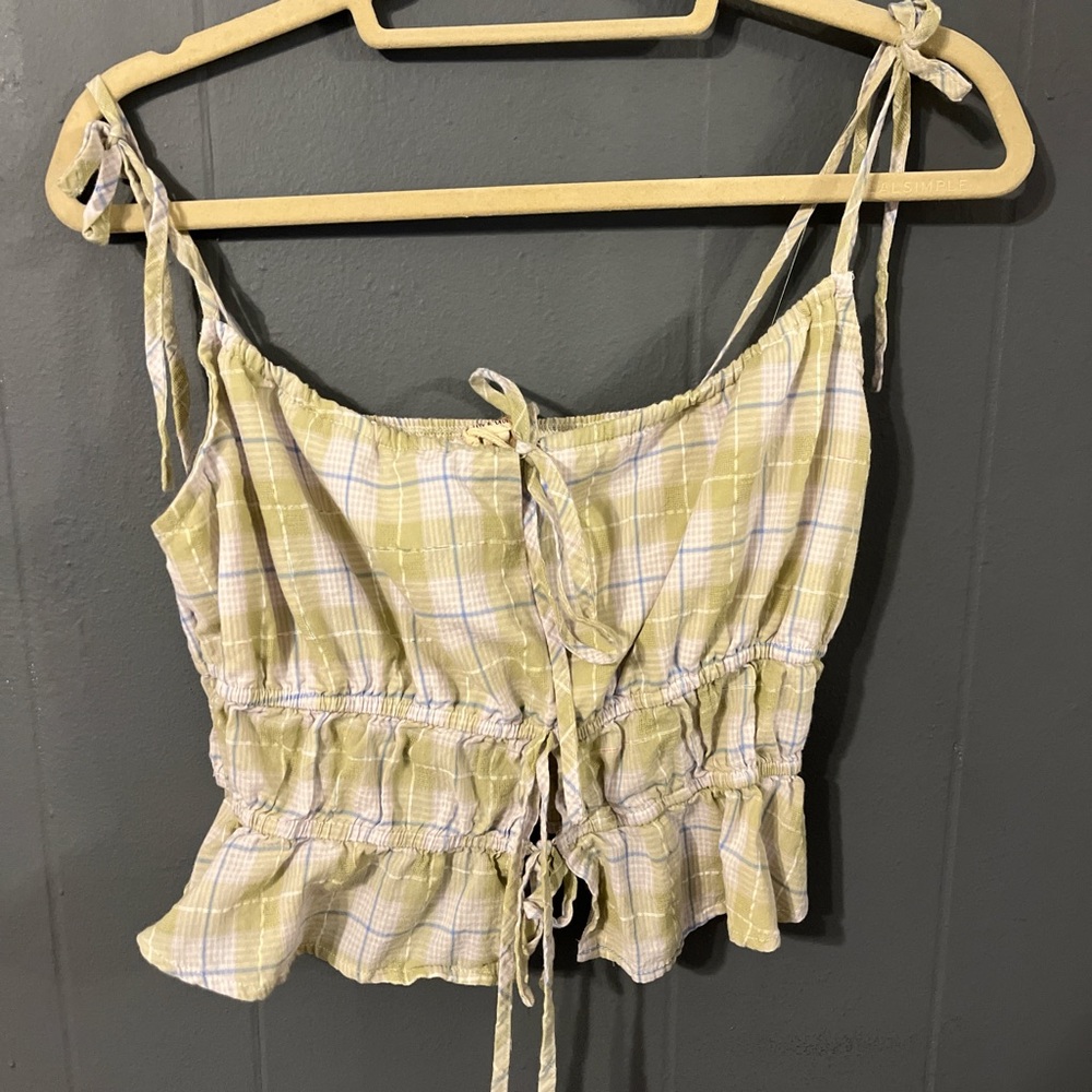 Botique find blue and light green plaid crop top